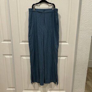 COMMENSE Flare Front Slit Pants‎ Bottoms Wide Blue Large L
